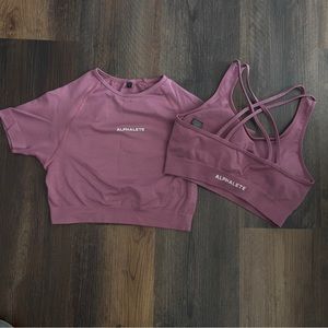 Set of 2 Alphalete Athletics: Sports Bra and Cropped Tee Shirt - Violet